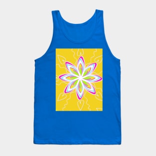 Yellow Mandala with Hearts and  Pink, White, Blue, and Green Flower Tank Top